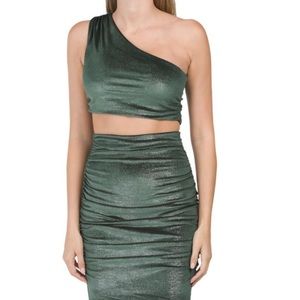 SUSANA MONACO - Hunter Green Two Piece Sparkly Velvet SET - S Top/XS Bottom